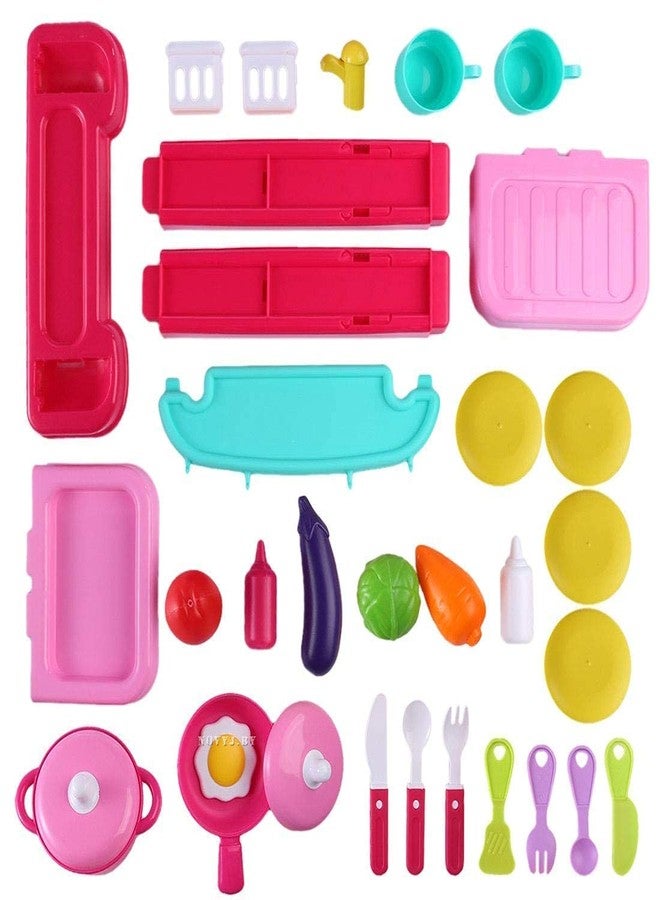 HS ENTERPRISE Little Chef Trolley Kitchen Play Toy Set for Girls with Music & Light for Kids 2 in 1 (Multi Colour) - Image 5